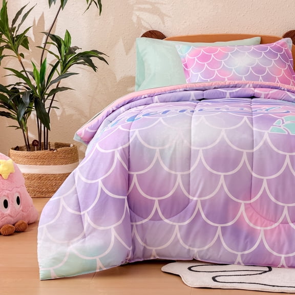 Sonive Full/Queen Kids Comforter Set, 7 Pieces Super Soft and Fluffy Bedding Set, Mermaid