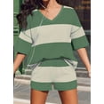 thumbnail image 6 of Women's Striped Oversized Sets Shirts Shorts for Summer Lounge Green S, 6 of 10