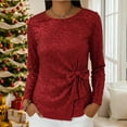 thumbnail image 5 of ClodeEU Women's Round Neck Long Sleeve T Shirts with Sequin Bow Tie,Trendy Tunic Tops Red,Womens Plus XL, 5 of 5