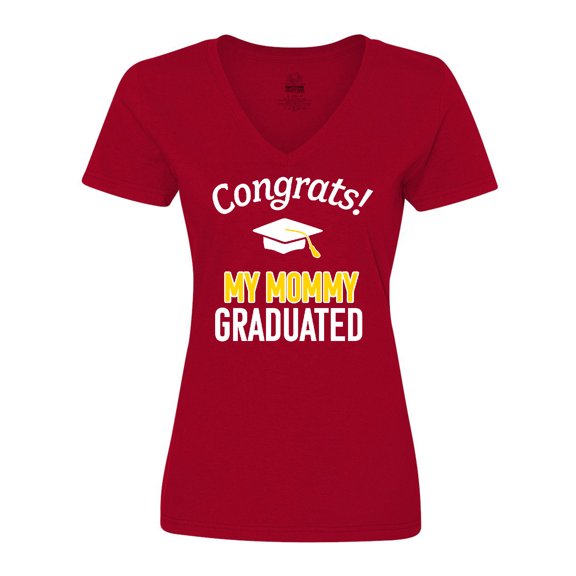 Inktastic Congrats My Mommy Graduated with cap Women's V-Neck T-Shirt
