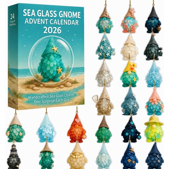 2026 Coastal Sea Glass Gnome Advent Calendar, 24 Days Christmas Countdown Surprise Ornaments, Seasonal Home Decor & Holiday Gift