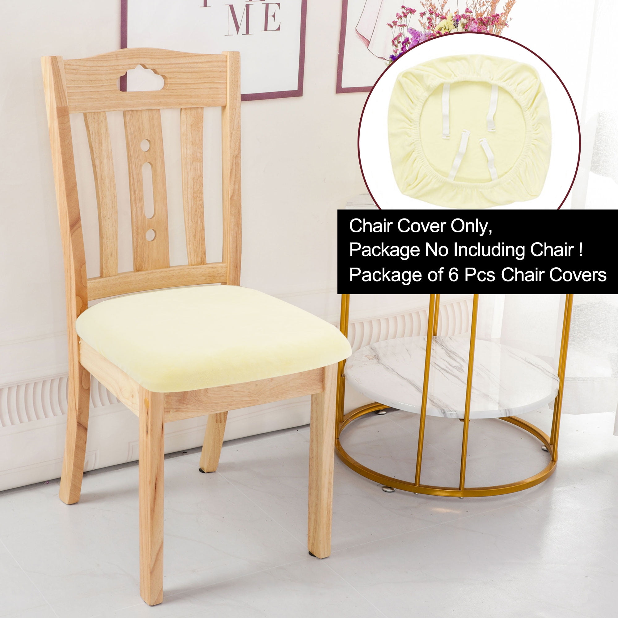 Unique Bargains 6Pcs Velvet Dinning Chair Seat Cover Elastic Stretchable Slipcovers Cream