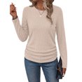 thumbnail image 4 of Ronuti Long Sleeve Shirts for Women Side Ruched Ribbed Knit Crewneck Fall Tops, 4 of 10