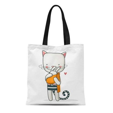 Baby Boy Tote Bags SIDONKU Canvas Tote Bag Cat Carries Little Baby Boy in Sling Shoulder Reusable Shoulder Grocery Shopping Bags Handbag ()