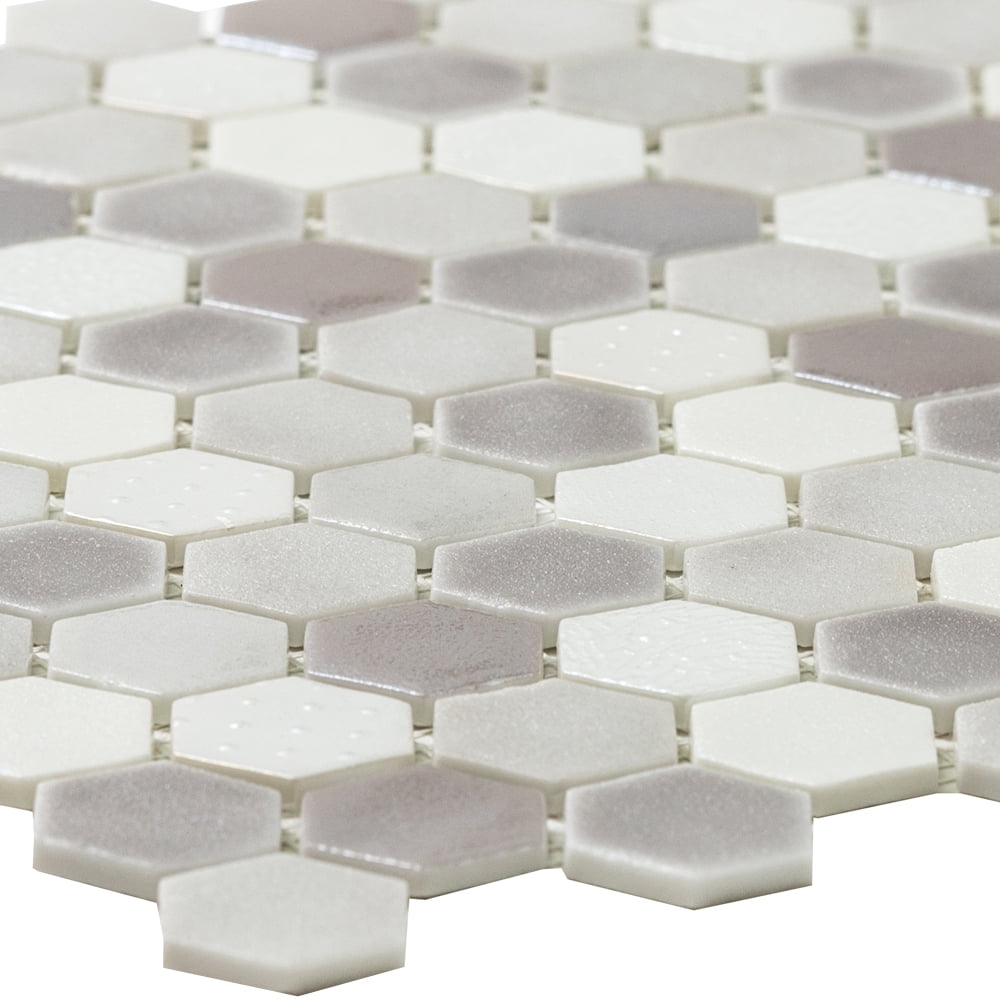 The Tile Life Eterna Hex 4" x 4" Dove Glass Mosaic Floor and Wall Tile Sample 1 Piece