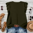 thumbnail image 6 of Women Cute Tops Sawvnm Women's 1/4 Sleeve Summer Wrinkle Casual Round Neck Short Color Feifei Sleeve Short Sleeve T-Shirt Top Tshirts for Women Army Green S, 6 of 9
