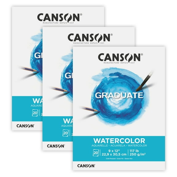 Canson Graduate Watercolor Pad, Foldover Binding, 20 Sheet, 9x12 inch, Pack of 3