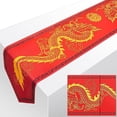 thumbnail image 1 of Mantel de lino triangular con diseño de doble dragón y cuentas rojas para mesa de Año Nuevo, decoración para cenas, 1 of 4