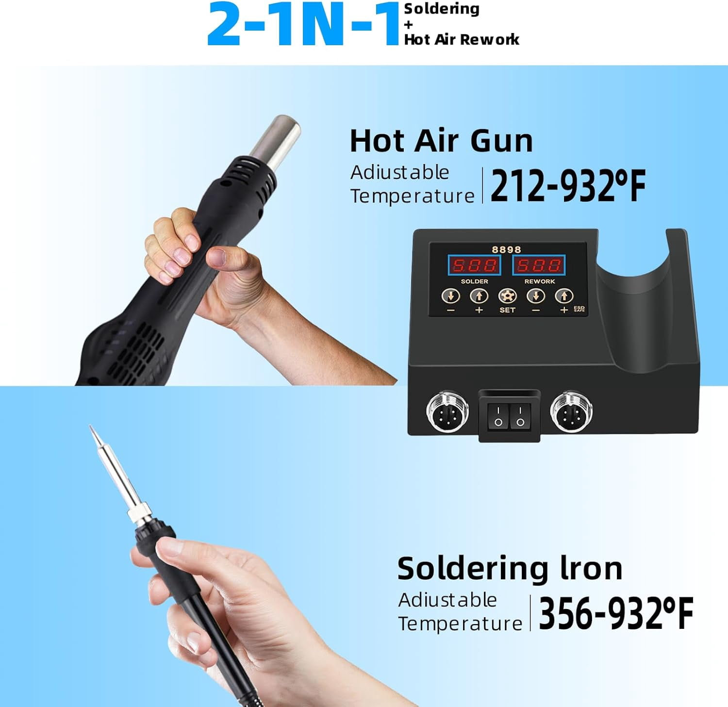 DQQKMM Soldering Iron Station, 2-in-1 Soldering Station Kit, Digital Soldering Station