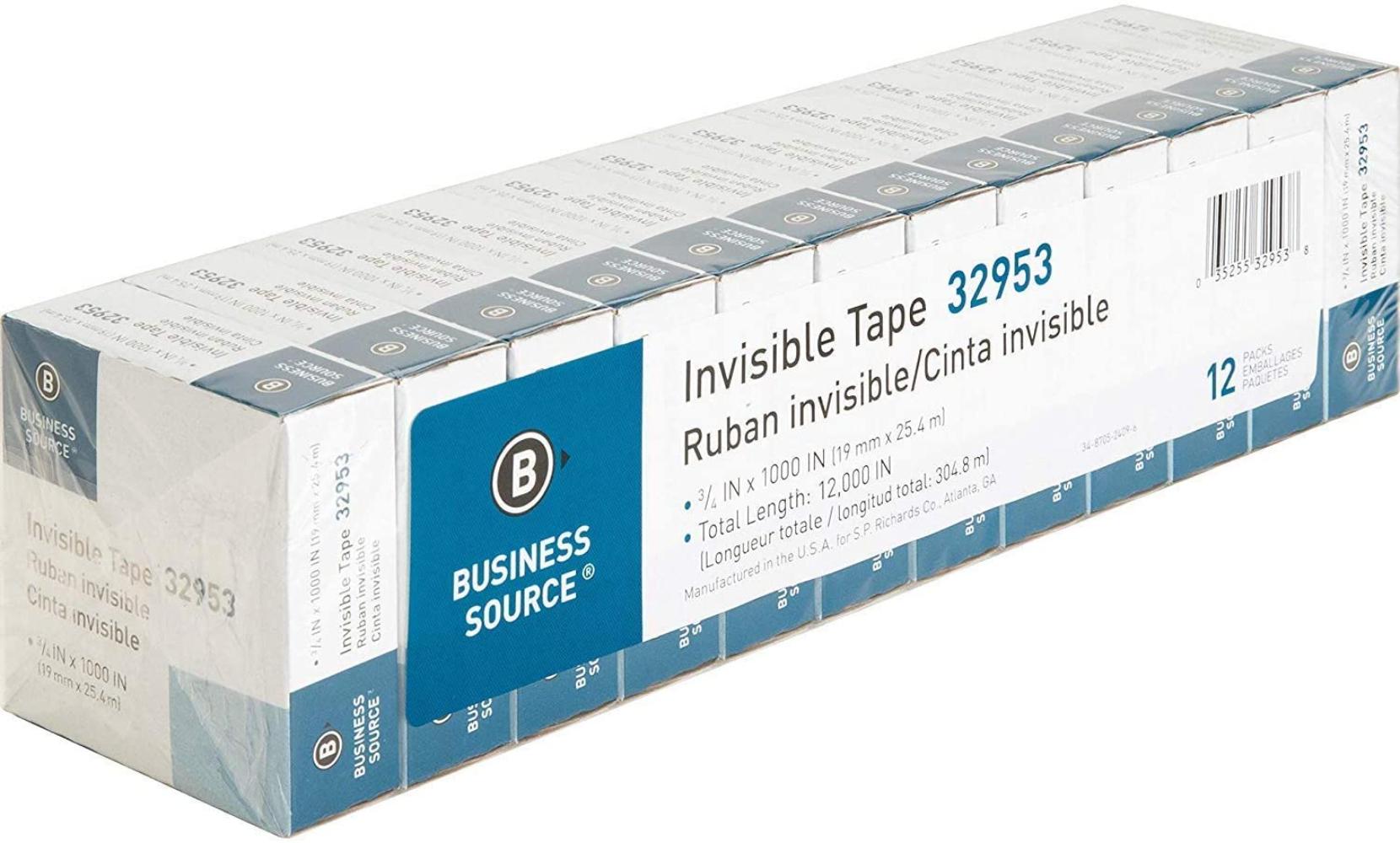 6 X Invisible Tape, 1 Core, 3/4x1000, 12/PK, Clear (BSN32953) By Brand Business Source