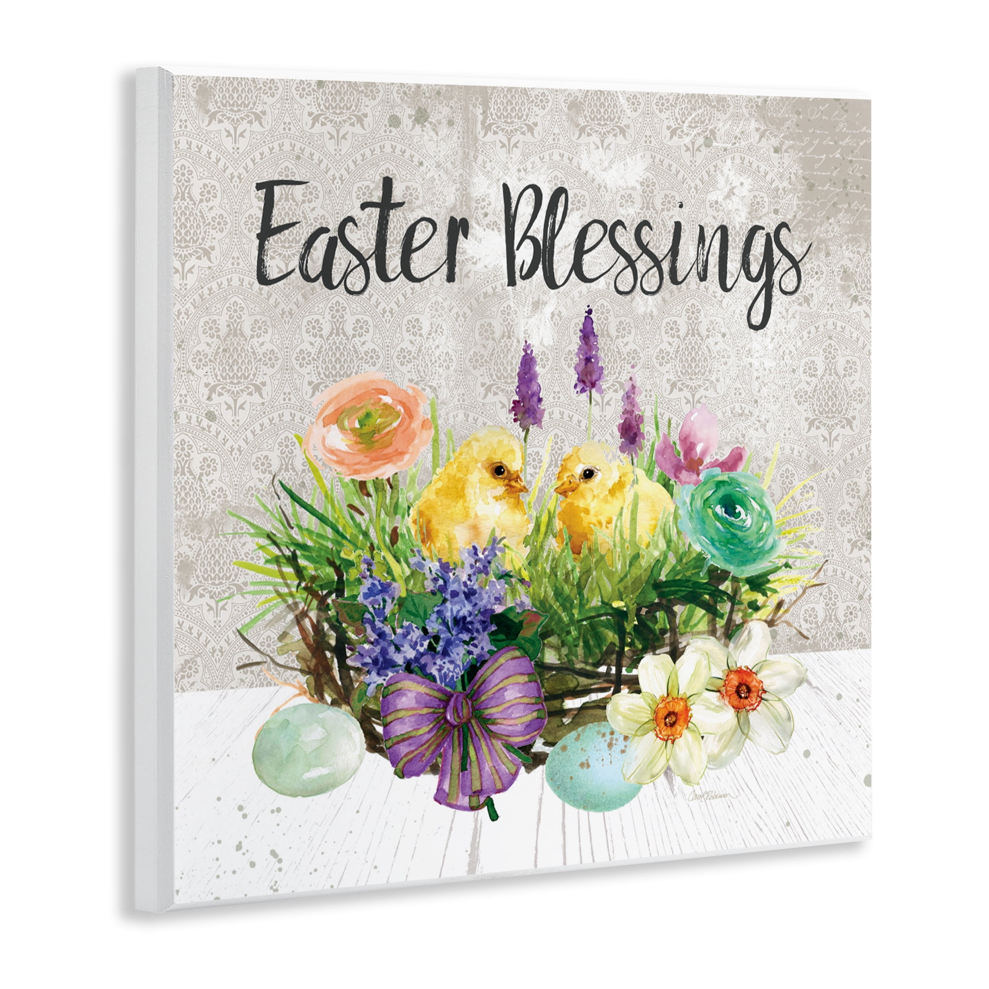 Stupell Industries Easter Blessings Basket of Flowers Wall Plaque Art, design by Carol Robinson