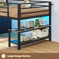 thumbnail image 5 of Twin Size Loft Bed with LED Lights, 6 Storage Drawers, 2 Tier Storage Shelves,Metal Low Loft Bed with 15" H Stairs,Safety Guardrail, Spave Saving, Black/White/ Brown/Pink, 5 of 8