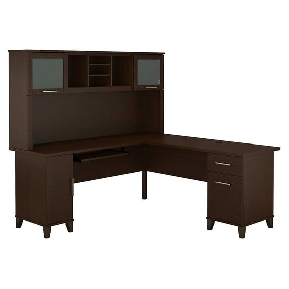 Bush Furniture Somerset 72" L Desk and Hutch with Storage, Mocha Cherry