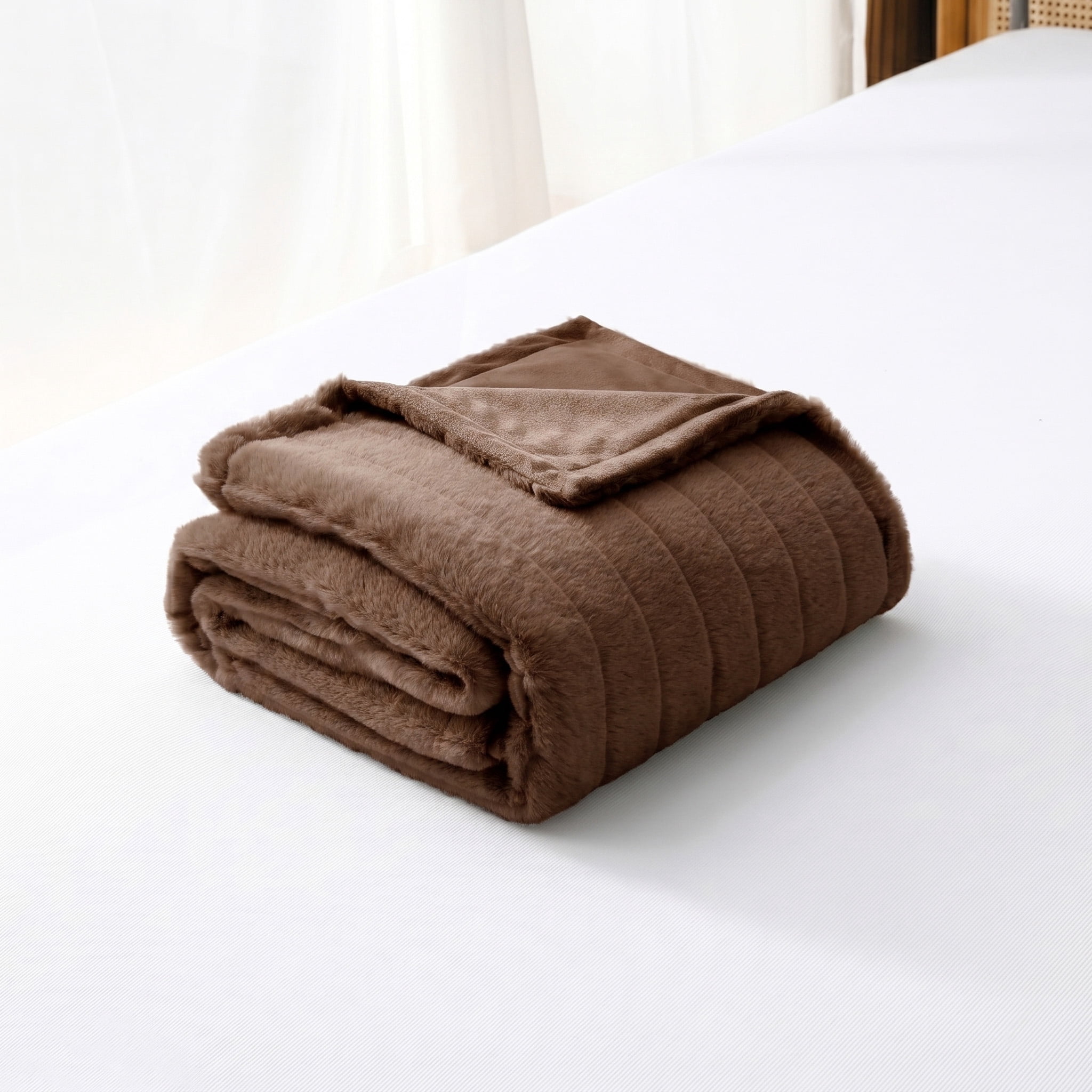 Mainstays Stripe Faux Fur Dual Layer Throw, Brown, 50 in x 60 in