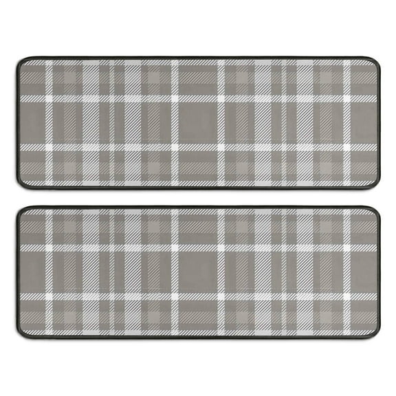 Kitchen Rugs Sets Of 2,Gray White Plaid Checkered Pattern Anti Fatigue Kitchen Mat Rugs Non Slip Washable,Decorative Kitchen Floor Mats for Kitchen,Sink,Laundry,17"x47" 17"x47"