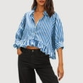 thumbnail image 2 of Summer Tops for Women 2025 Trendy Striped 3/4 Sleeve Dressy Casual Work Shirts Y2K Ruffle Hem Loose Fit Crop Blouse, 2 of 3