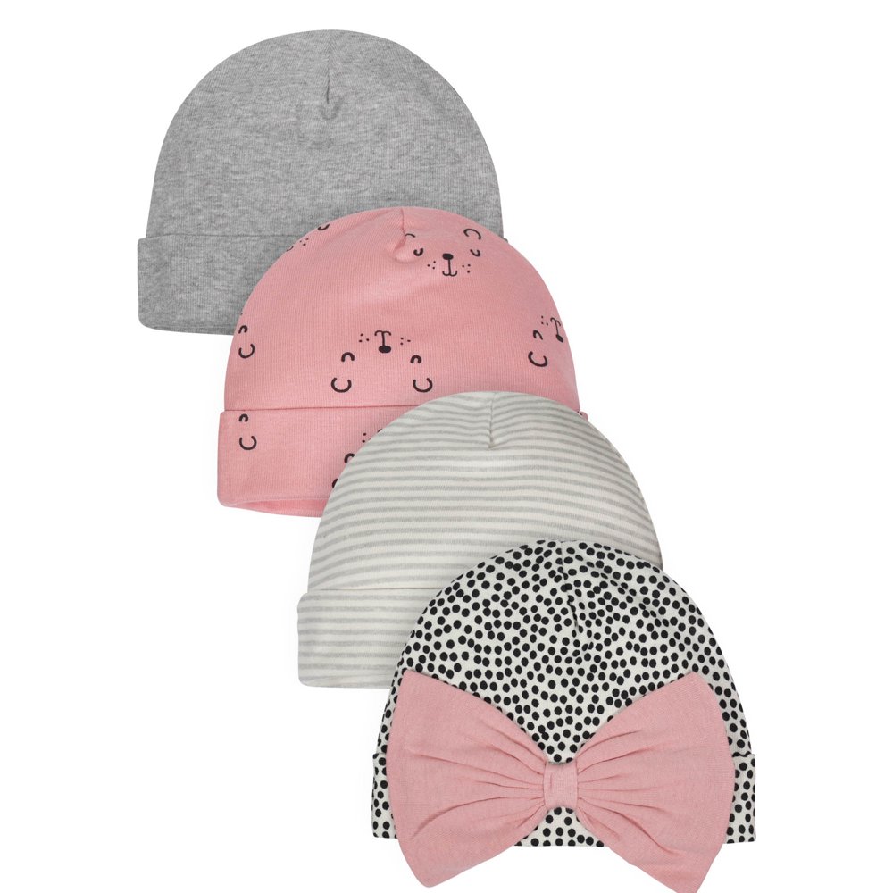 Gerber Baby Girl Organic Caps, 4Pack