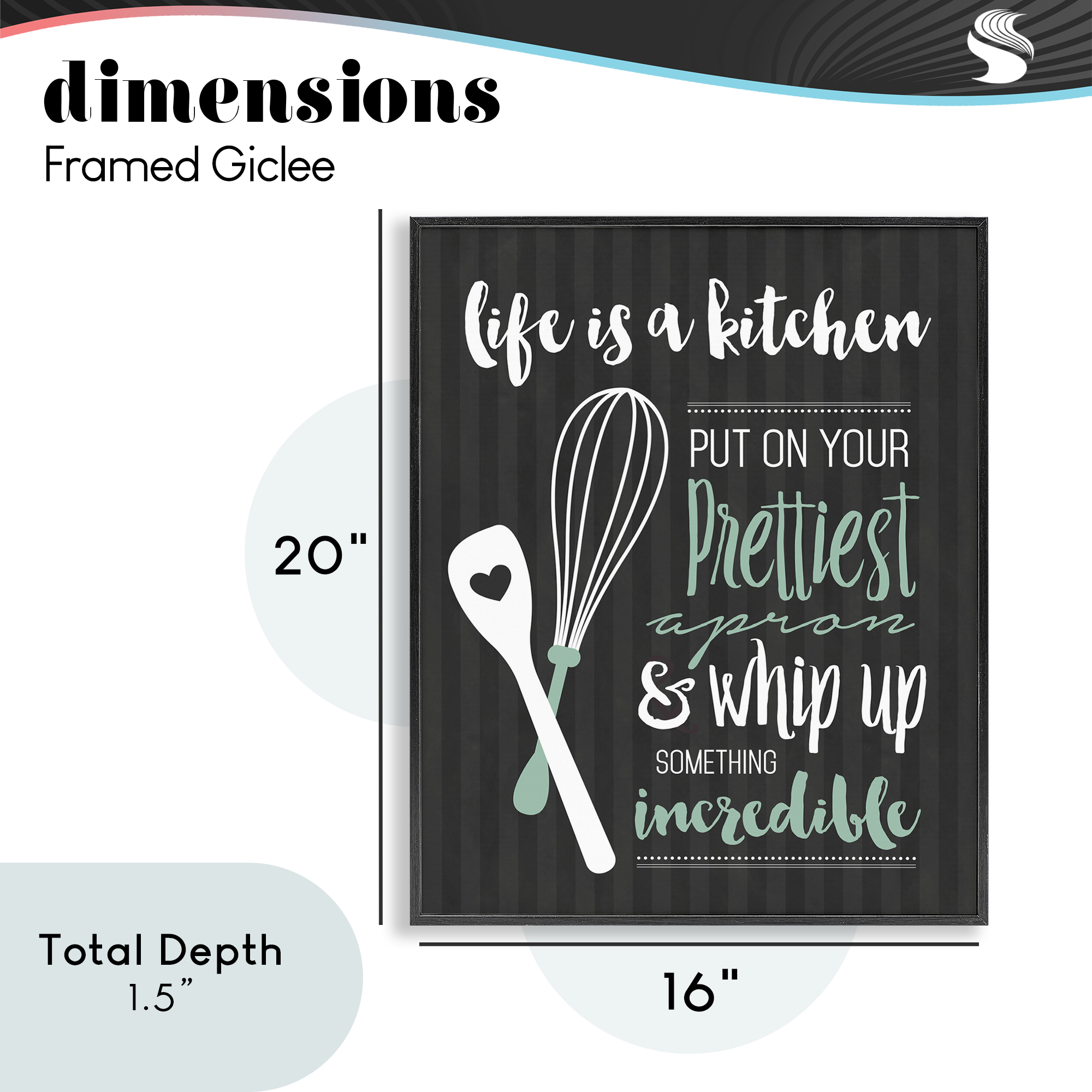 Life Is A Kitchen Motivational Black Framed Giclee Art, design by Lettered and Lined