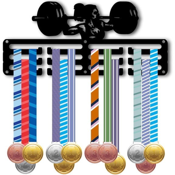 Award Medal Holder Weightlifting Medal Hanger Display with 12 Lines Small Iron Metal Hooks Rack Wall Mounted Decor Frame for Hanging 40  Ribbon Lanyard Storage Race Medalist 11.4x5.1 Inch Black
