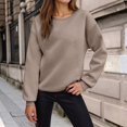 thumbnail image 2 of HNMKIU Crewneck Sweatshirt Fall Winter Soft Casual Pullover Blank Fashion Comfortable Womens Crewneck Sweatshirt Khaki,S, 2 of 4