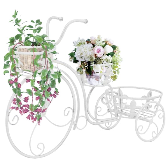 vidaXL 30 in x 10.2 in x 19.6 in 3-Tier White Metal Vintage Plant Stand
