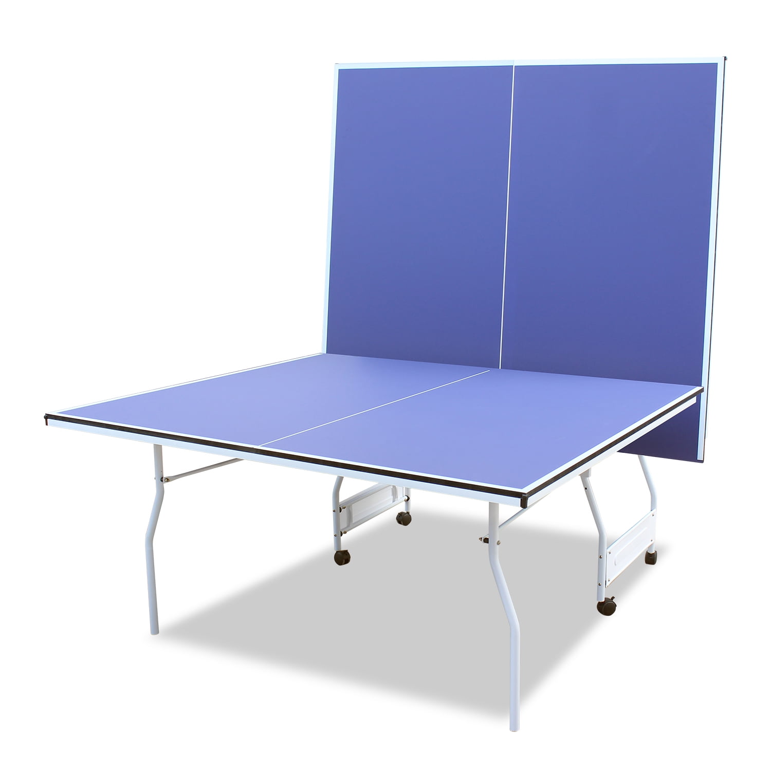 9ft Mid-Size Table Tennis Table Foldable & Portable Ping Pong Table Set for Indoor Games with Net, 2 Paddles and 3 Balls