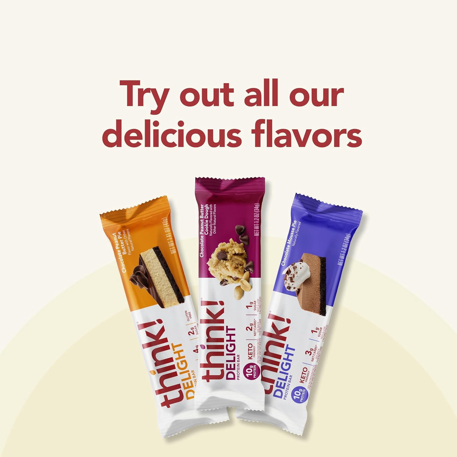 Keto Protein Bars, Chocolate Peanut Butter Cookie Dough, 10 Bars, 1.2 oz (34 g) Each, Think !