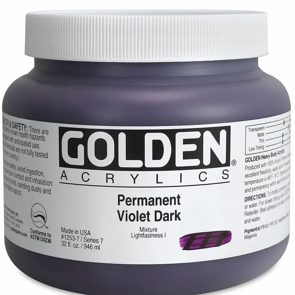 Golden Heavy Body Artist Acrylics - Permanent Violet Dark, 32 oz Jar