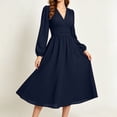 thumbnail image 4 of qafoshin Womens Polka Midi Dresses Elegant Long Sleeve V Neck Flowy Dress Vintage Fall Trendy Dress, 4 of 6