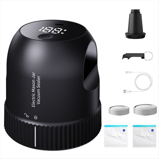 Electric Mason Jar Vacuum Sealer Kit 3In1 Automatic Vacuum Sealer for Wide&Regular Mouth Mason Jar Vacuum Bags Black