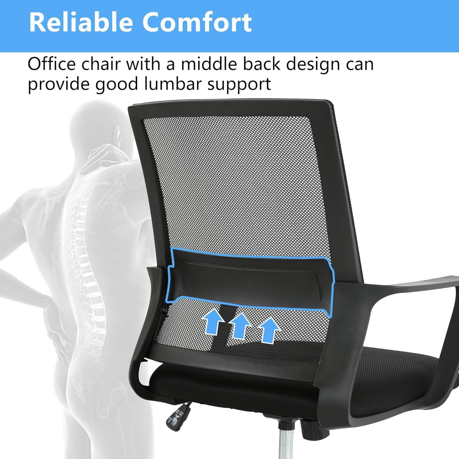 BestOffice Ergonomic Office Chair, Lumbar Support, Swivel Rolling for Men, Women(Black)