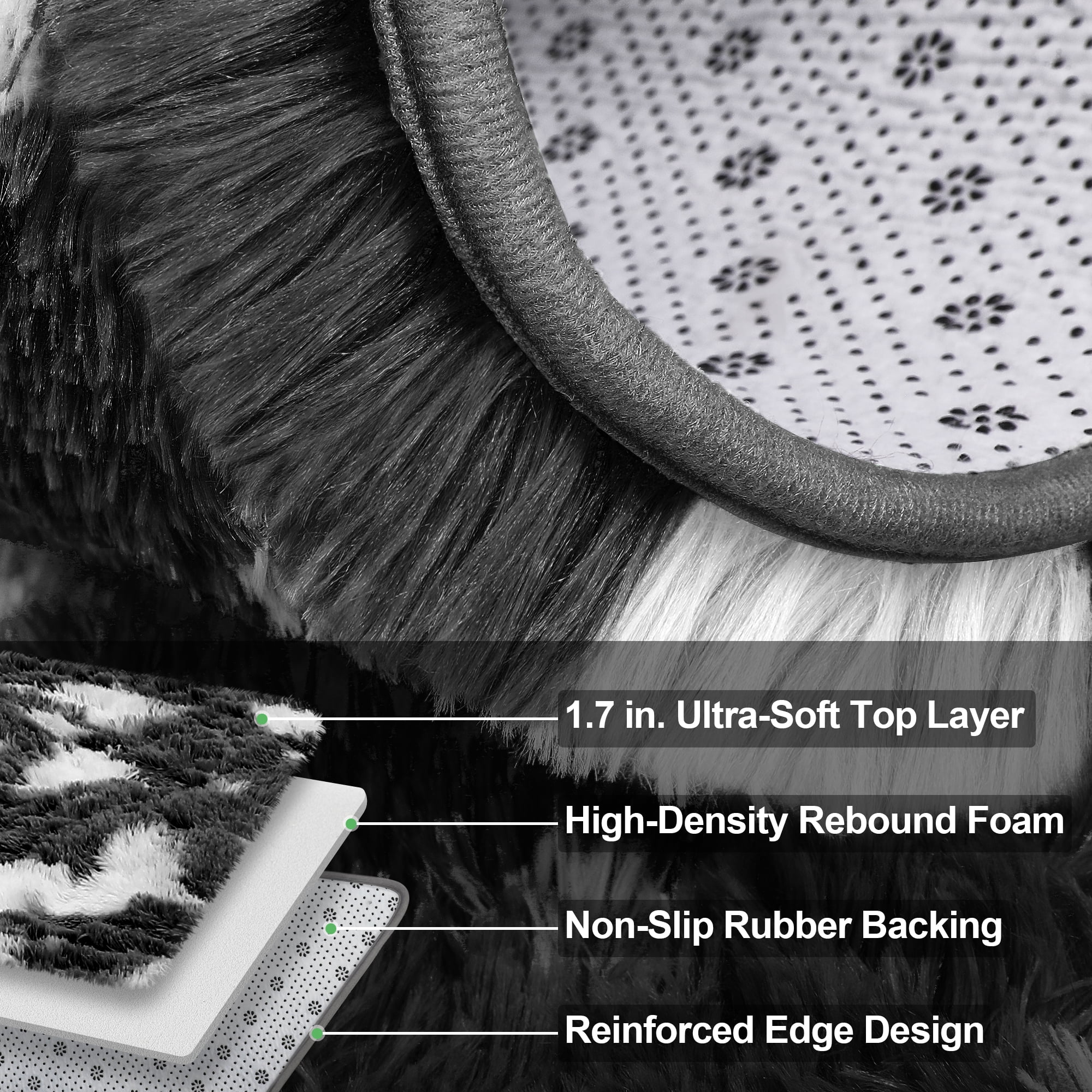 Lalado 8ft x 10ft Shag Area Rug, Soft Fluffy Indoor Tie-Dye Area Rugs for Living Room Bedroom Decor Carpet, Gray & White
