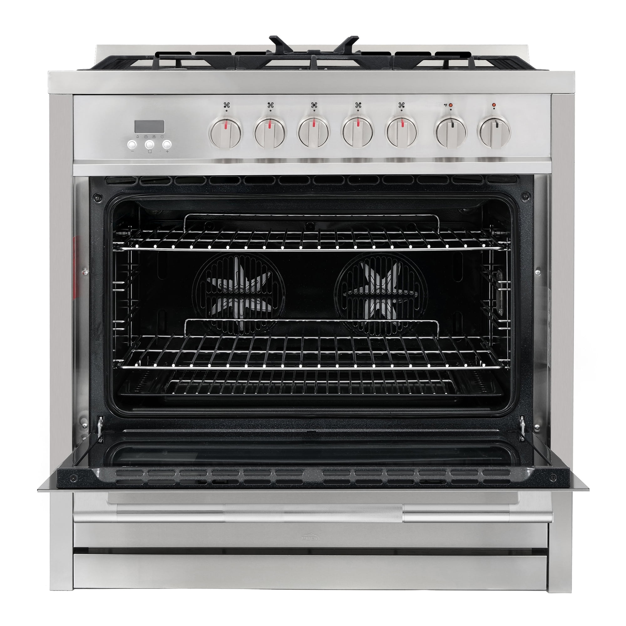 Commercial Style 36. in. 3.8 cu. ft. 5 Burners Dual Fuel Range, Convection Oven, Textured Grip Handle in Stainless Steel