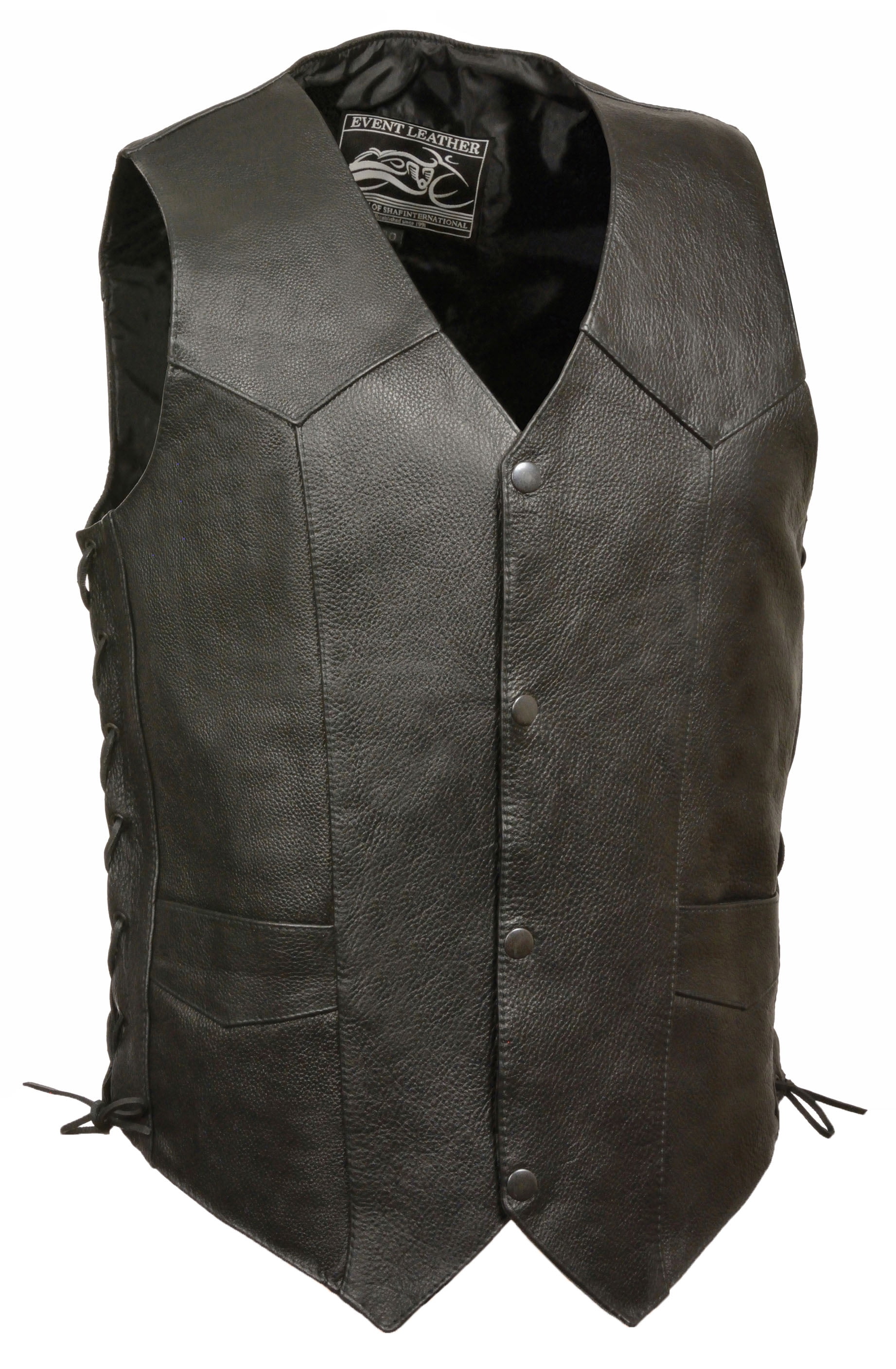 Mens Leather Side Lace Police Style Motorcycle Jacket