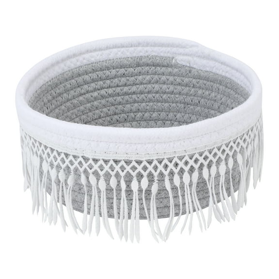 REGALWOVEN 1 Pack Woven Storage Basket, Shelf Closet Storage Bin with Tassel for Tray Bowl for Entryway Desk, Catchall Home Decor Gray 8.1*3.7in
