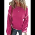 thumbnail image 3 of Suéteres para Mujer, Cuello Redondo Liso, Corte Holgado, Larga, Punto en Contraste, Jersey, Tops Rosa Roja L, 3 of 8
