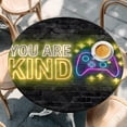 thumbnail image 4 of Video Games Round Tablecloth 36-44 Inch Round Fitted Table Cloth with Elastic Edge, Modern Game Zone Geometric Graffiti Brick Waterproof Table Cover Protector for Outdoor Picnic Party Dining, 4 of 9