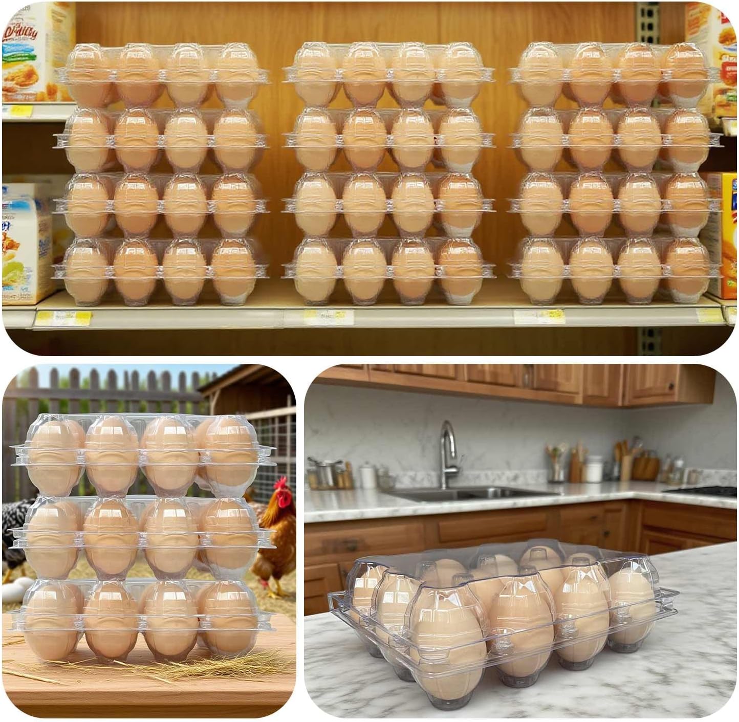 Neighborly Nook 50-Pack of 12-Count Plastic Egg Cartons – Bulk Clear Reusable Egg Containers Holds Chicken Eggs | Egg Cartons Cheap Bulk, Eggs 12 Count,Suitable for farms, markets and families.