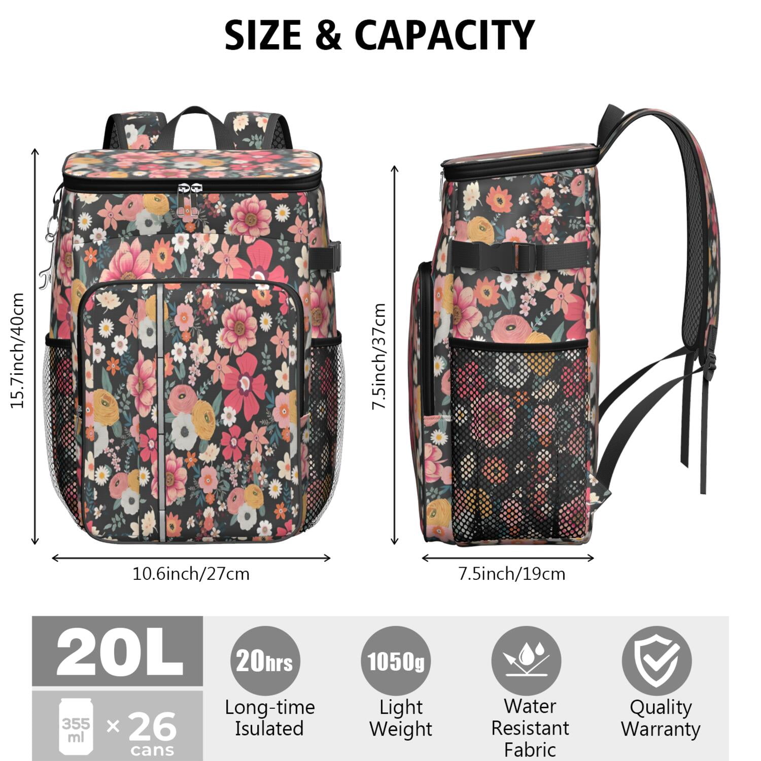 Travel Cooler Bag - Boho Bohemia Flower Camping Beer Cooler Backpack with Bottle Opener- Waterproof Insulated Picnic Backpacks - Cooler Bag for Beach