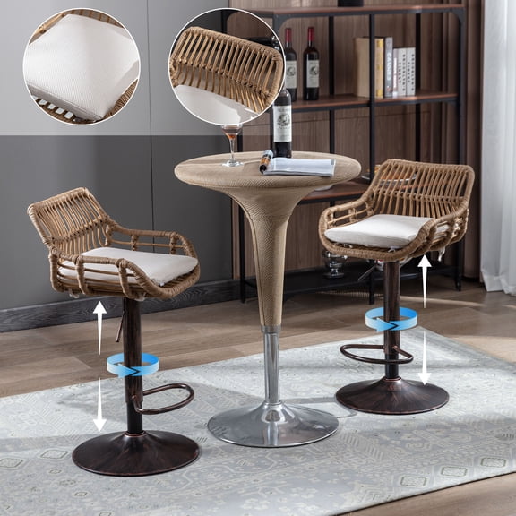 Accent Chairs Modern Swivel Bar Stools Set of 2 Adjustable Counter Height Chairs with Footrest for Kitchen, Dining Room (Beige),Fabric Accent Chairs