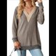 thumbnail image 2 of Blusas de Otoño para Mujer, con Escote en V, Encaje, Larga, Holgadas, con Ribete de Bloques de Color, Moda 2025 Color Café XXL, 2 of 10