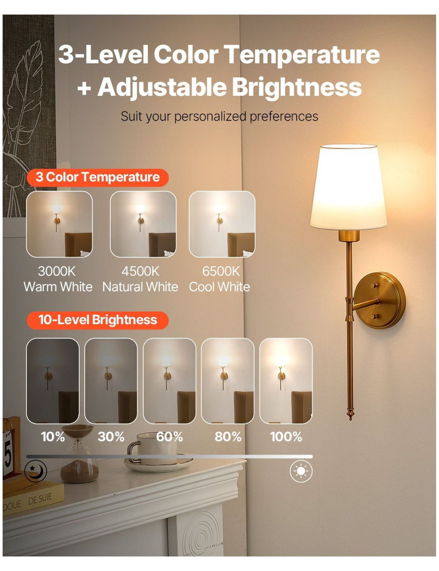 Battery Operated Wall Sconce Set of 2, Rechargeable Wireless Wall Lights with Remote, RGB, Dimmable, 4000mAh, Timer, for Bedroom Living Room