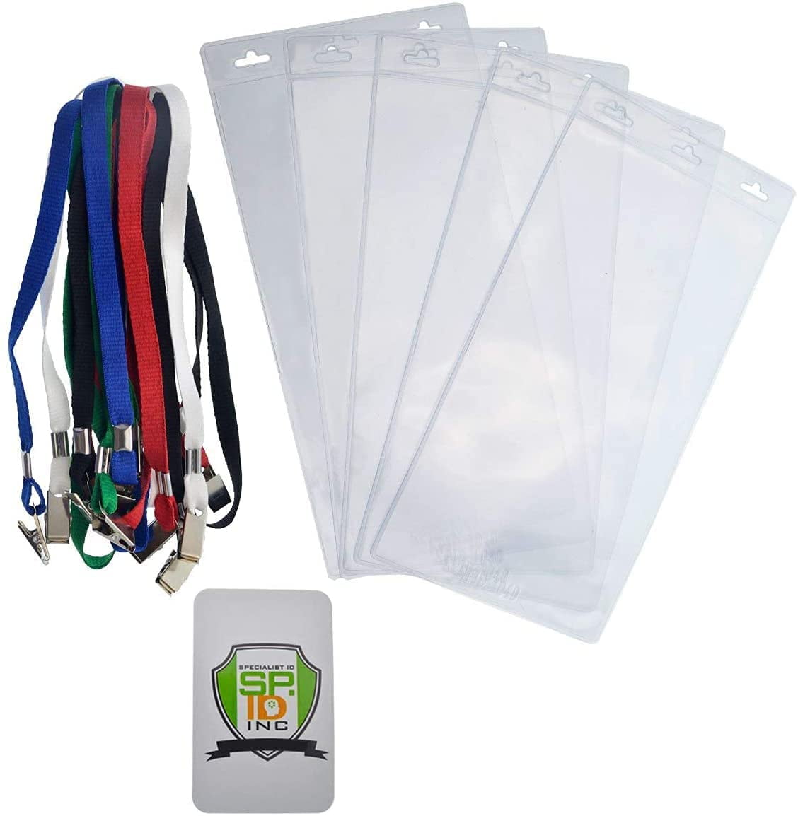 25 Pack - 4 x 8 Inch Extra Large Ticket & Event Credential Badge Holders with Double Sided Lanyards with Two Bulldog Clips, by Specialist ID (Assorted Colors)
