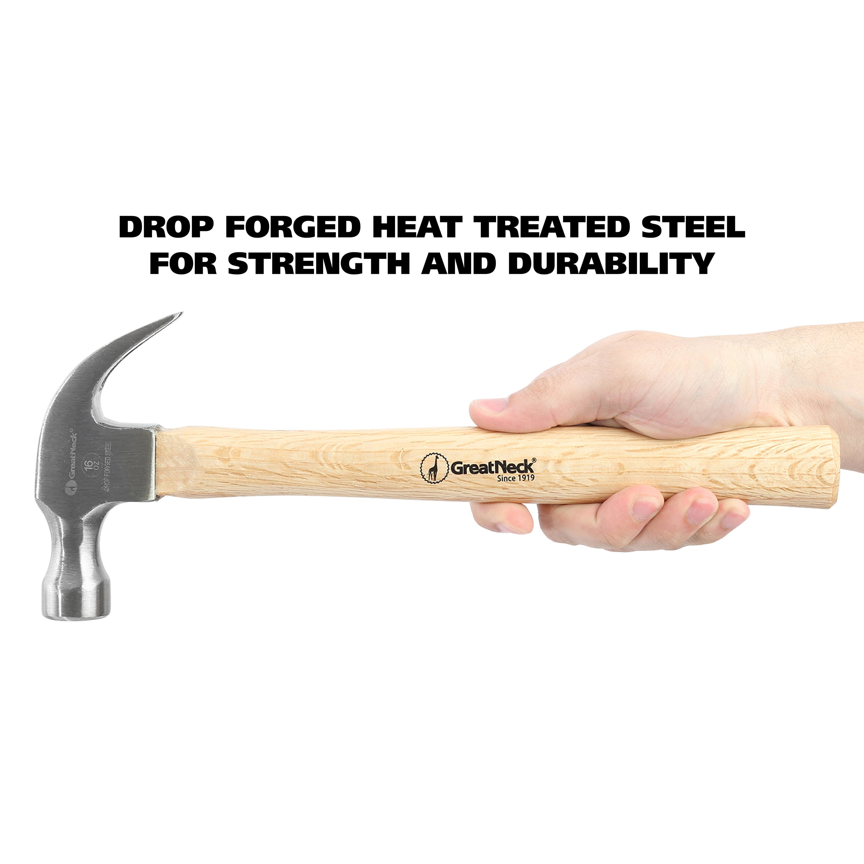 GreatNeck Curved Claw Steel Hammer with Hickory Handle, 16 oz