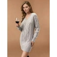 thumbnail image 4 of Womens V Neck Mini Sweater Dress Cable Knit Long Sleeve Casual Loose Fall Tunic Pullover Sweaters Silver XL, 4 of 8