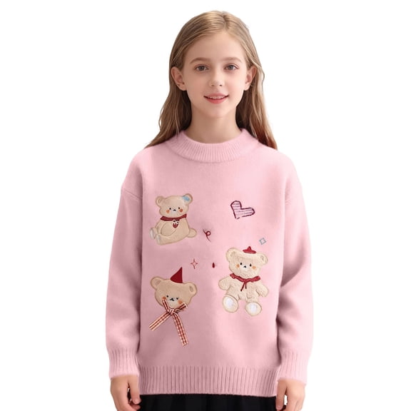Atogsazn Toddler Girl Knitted Sweater Kids Casua Long Sleeve Pullover Winter Warm Sweaters Tops Clothing Outerwear 06-Pink 11-12 Years Fashion