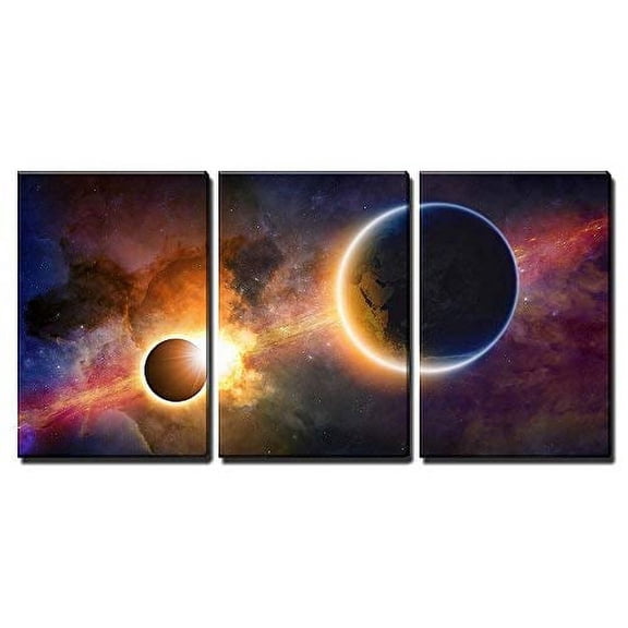 wall26 - 3 Piece Canvas Wall Art - Abstract Scientific Background - Glowing Planet Earth in Space - Modern Home Art Stretched and Framed Ready to Hang - 24"x36"x3 Panels
