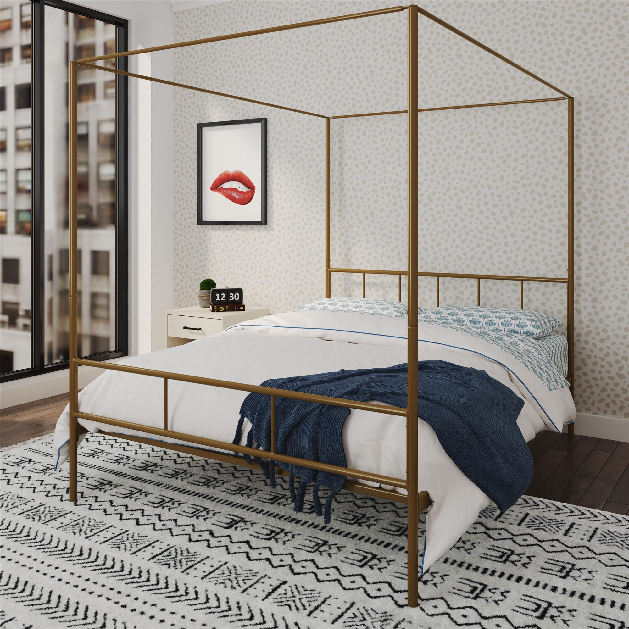 Novogratz Marion Metal Canopy Platform Bed Frame, Queen, Gold