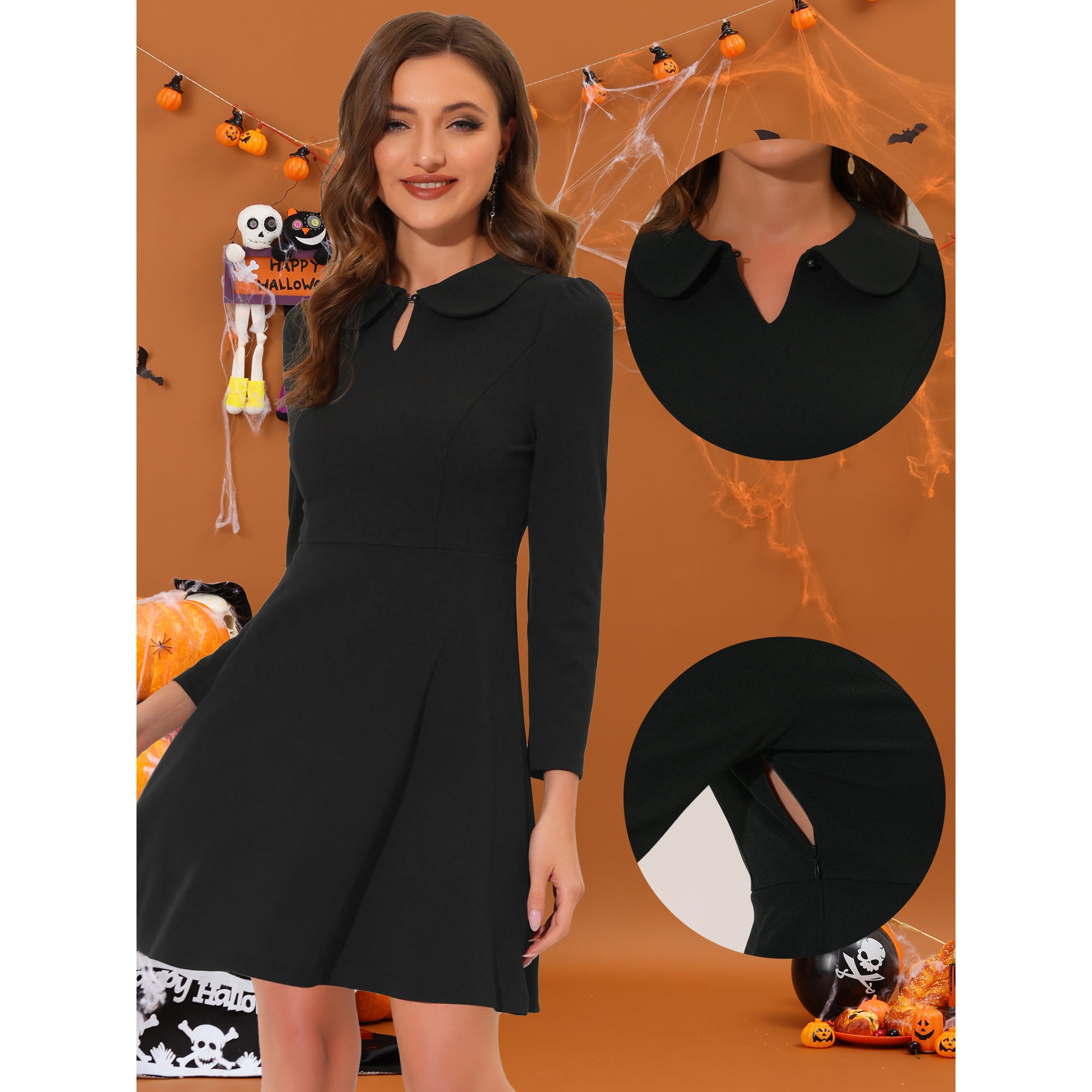 Black peter pan collar dress long sleeve hotsell