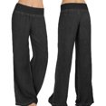 thumbnail image 3 of Womens Elastic Middle Waist Thin Denims Cargo Trousers Solid Color Wide Leg Casual Baggy Loose Lounge Yoga Pant, 3 of 9